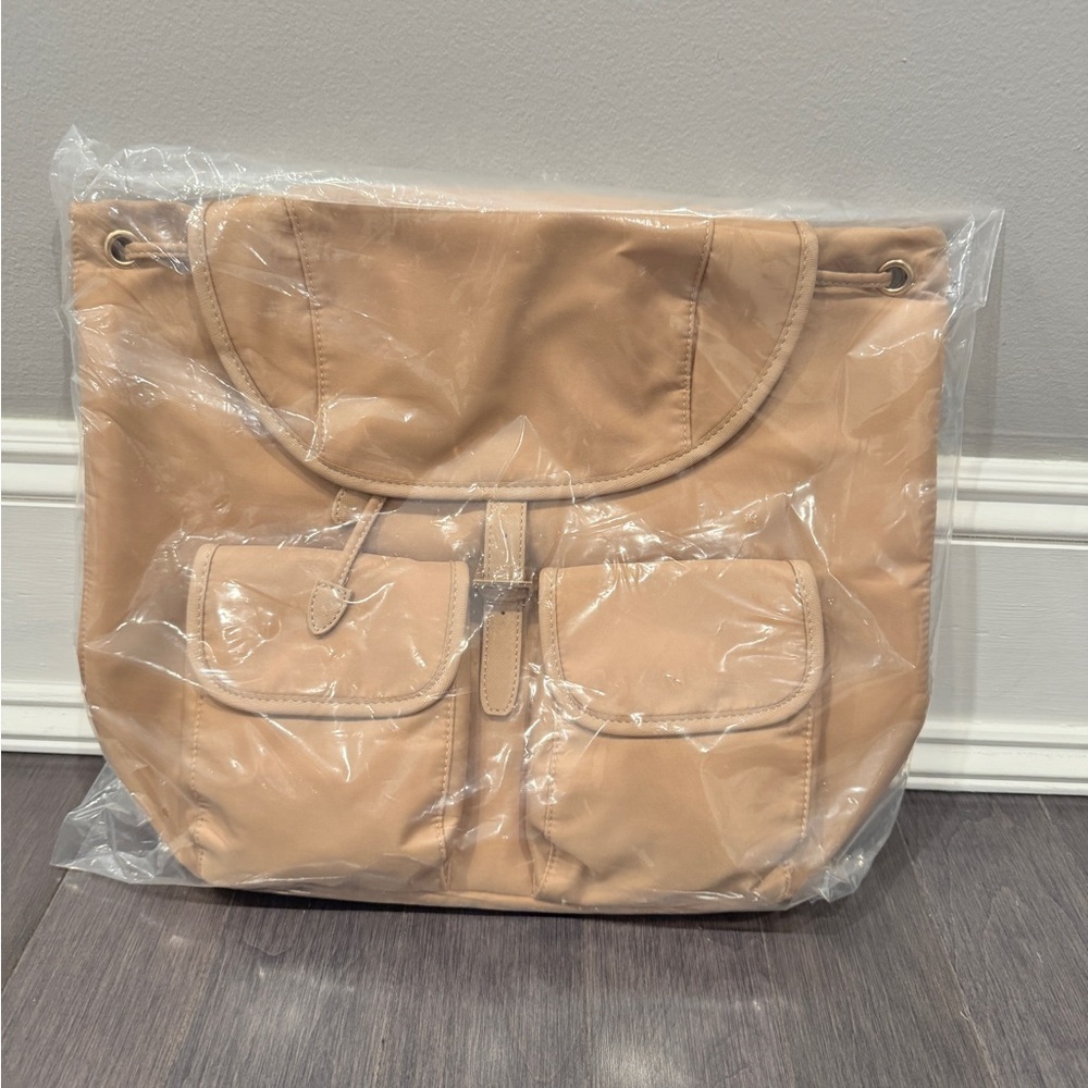 NWT Years of Ours Beige Tan Women's Nylon Backpack Tote with Front Pockets